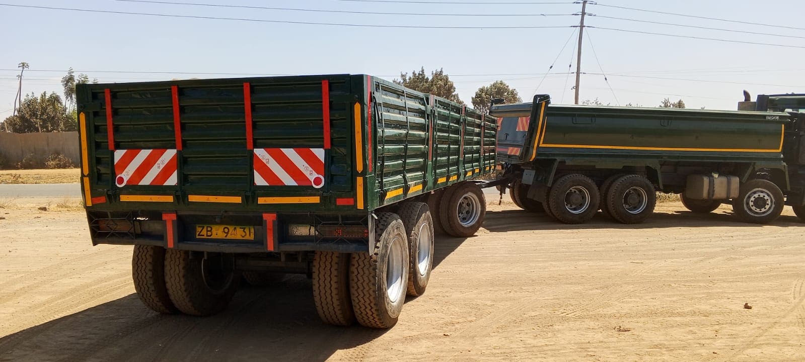 Drawbar trailer rig parked on site