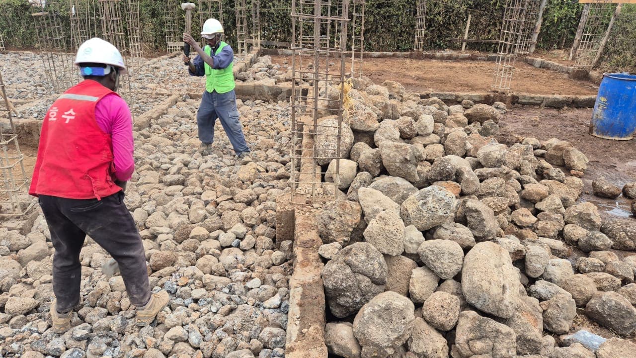 Stone foundation being laid